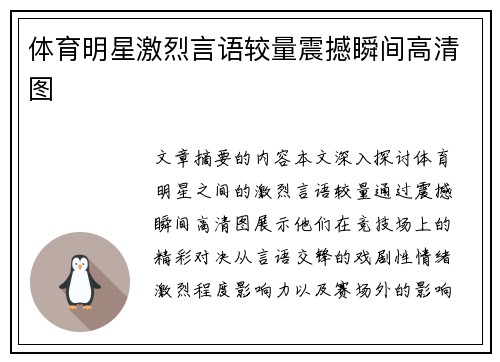 体育明星激烈言语较量震撼瞬间高清图